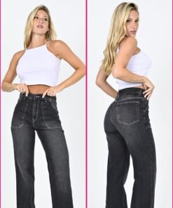 JD-2651 JEAN DIWAY WIDE LEG RIGIDO NEGRO BOLSILLO CUADRADO PESPUNTE