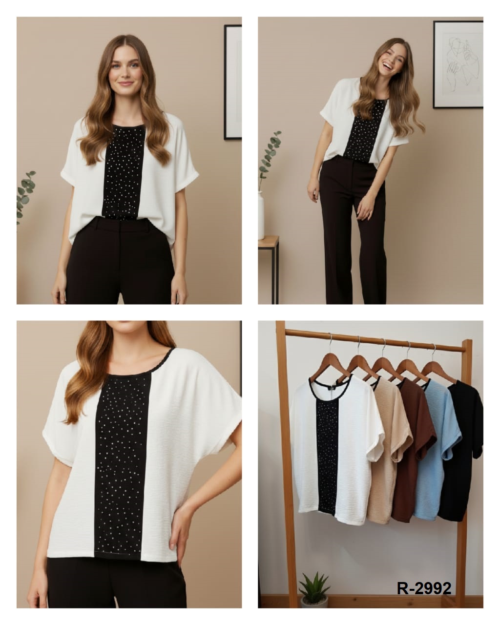 R-2992 BLUSA CEY COMBINADA EN CENTRO CON BRILLOS