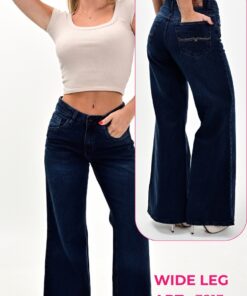 ART-3213 JEAN DIWAY WIDE LEG RIGIDO AZUL BORDADO BOLSILLO