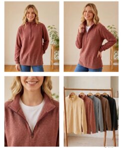 B-340 BUZO DE DARLON JASPEADO CON CIERRE EN EL CUELLO Y PUÑO EN LAS MANGAS