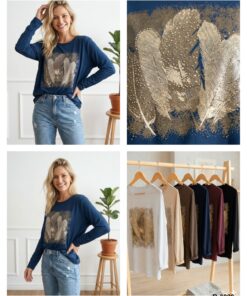 R-3020 REMERA MANGA LARGA PLUMAS ESTAMPADA MODAL SOFT DETALLE TACHAS