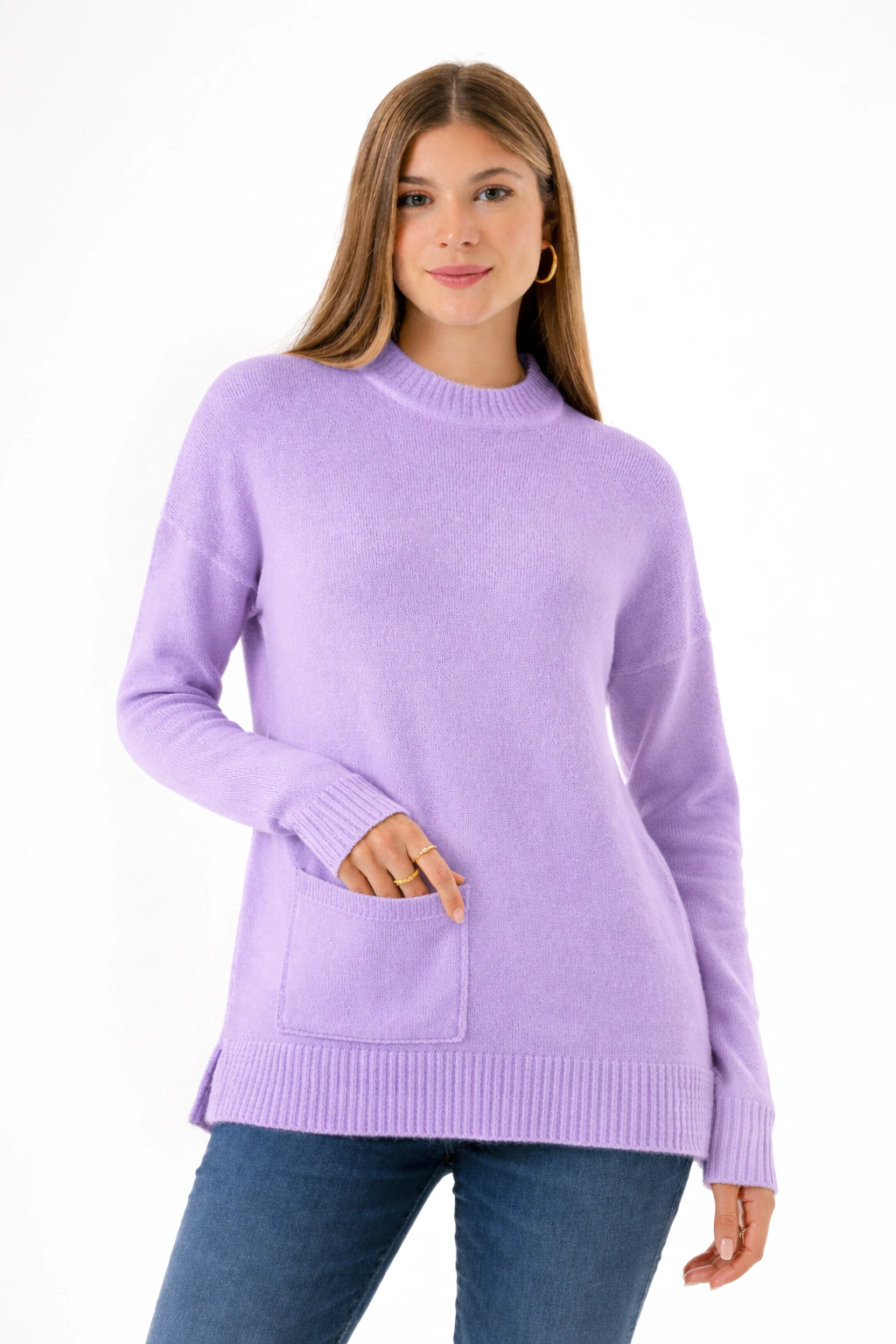 ART-716 SWEATER LARGO BUCLE ABRIGADO 1 BOLSILLO