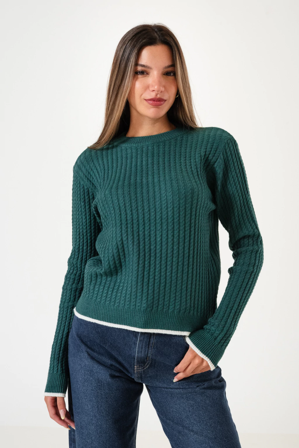 ART-727 SWEATER TEJIDO TRENCITAS COMBINADO