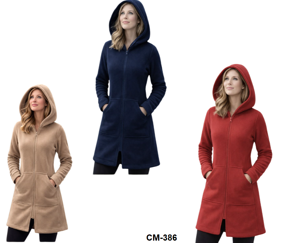 CM-386 CAMPERA POLAR LARGA CON CORDERITO ADENTRO CAPUCHA Y BOLSILLOS