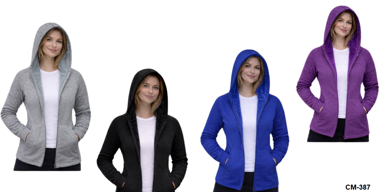 CM-387 CAMPERA MUJER JERSEY CON PIEL CAPUCHA Y BOLSILLOS