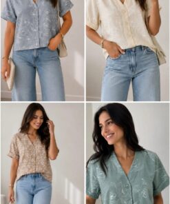 CAM-785 CAMISA CLASICA ESCOTE V DE LINO CON BORDADO