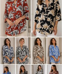 CAM-788 CAMISOLA ESTAMPADA CUELLO MAO DE LINO MANGA 3/4