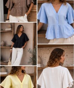 CAM-795 CAMISA BAMBULA MANGA CORTA ESCOTE V CON VUELO - Imagen 2