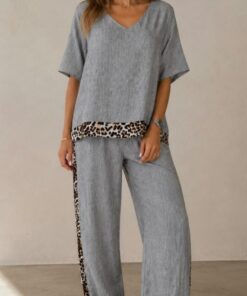 P-258 PANTALON DE LINO COMBINADO ANIMAL PRINT