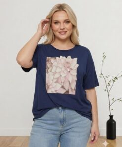 R-3060 REMERA MODAL VISCOSA ESTAMPADA CON FLORES ROSAS Y TACHAS