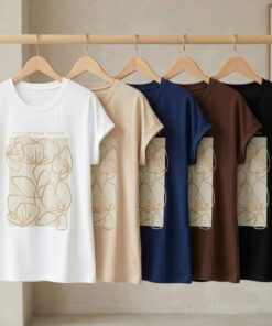 R-3065 REMERA MODAL VISCOSA CON ESTAMPA FLORES Y DETALLE DORADO - Imagen 2