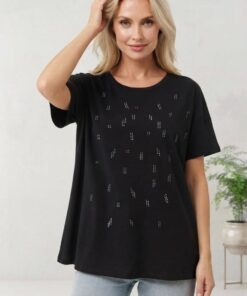 R-3076 REMERA MODAL VISCOSA CON BRILLO Y TACHAS - Imagen 2