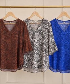 R-3035 BLUSA DE SEDA DE LINO CON MANGA 3/4 CON MANGA VOLADO - Imagen 2