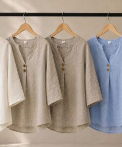 R-3036 BLUSA MANGA 3/4 DE LINO CON BOTONES ESCOTE V - Imagen 2
