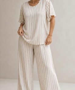 R-3037 BLUSA DE SEDA CON LINO RAYADA