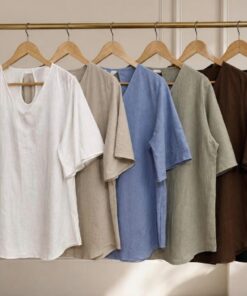 R-3041 BLUSA DE LINO CUELLO V DETALLE ABIERTA ATRAS - Imagen 2