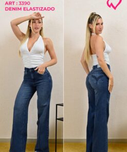 ART-3390 JEAN DIWAY AZUL SIMIL LOCALIZADO WIDE LEG ELASTIZADO BORDADO