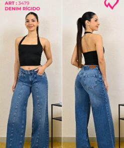 ART-3479 JEAN DIWAY WIDE LEG AZUL CON RECORTES RIGIDO