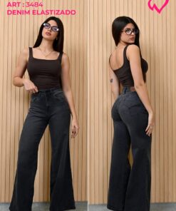 ART-3484 JEAN DIWAY WIDE LEG GRIS LOCALIZADO ELASTIZADO BORDADO