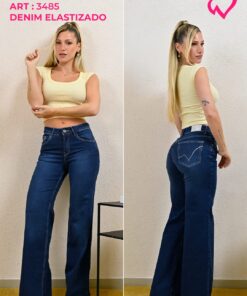 ART-3485 JEAN DIWAY WIDE LEG ELASTIZADO AZUL BORDADO BOLSILLO