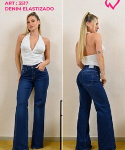 ART-3517 JEAN DIWAY AZUL WIDE LEG ELASTIZADO PESPUNTE BLANCO