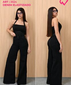 ART-3524 JEAN DIWAY CINTURA 2 BOTONES NEGRO WIDE LEG ELASTIZADO