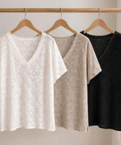 R-3100 BLUSA DE BRODERIE ESCOTE V CON DETALLE DE PUNTILLA - Imagen 2