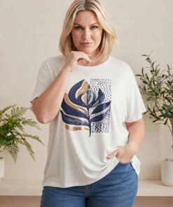 R-3104 REMERA MODAL HOJA CON DETALLE DE LENTEJUELAS DORADAS