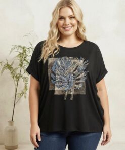 R-3108 REMERA MODAL VISCOSA CON ESTAMPA DE HOJA Y TACHAS
