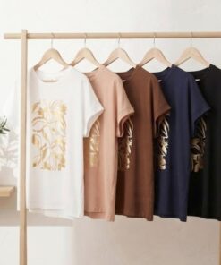 R-3109 REMERA MODAL VISCOSA CON ESTAMPA DE HOJAS FOIL DORADO - Imagen 2